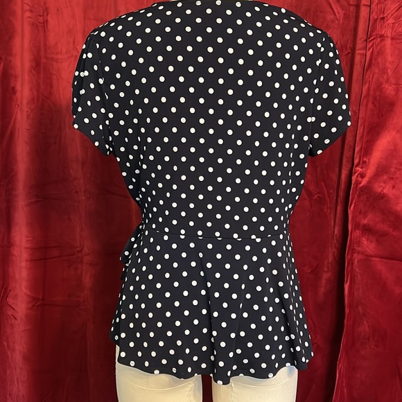 AUW Retro Navy and White Polka Dot Wrap Top - Picture 4 of 7